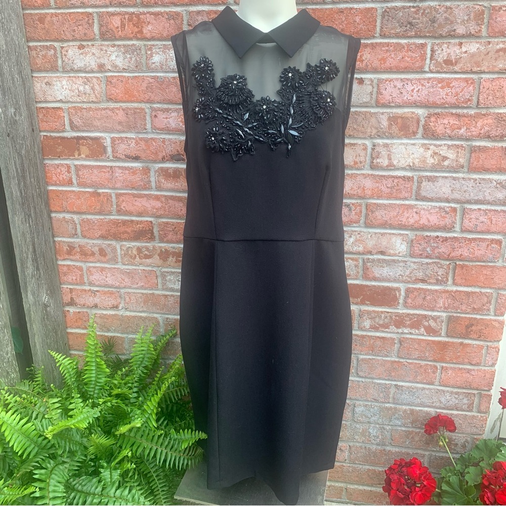 New DARLING Sheer Beaded Top Black Sleeveless LBD Dress Size XL